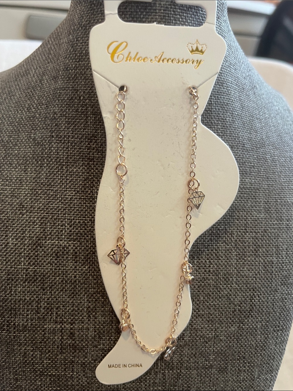 Gold-Tone Diamond Charm Ankle Bracelet
